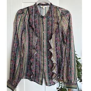 Boden Ruffle Printed Shirt Multi, Carnation Bloom Metallic Women's US 2, EUC